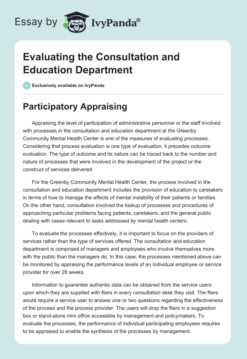 Evaluating the Consultation and Education Department. Page 1