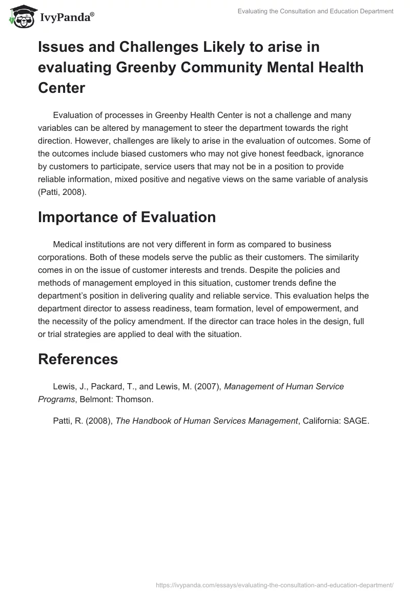 Evaluating the Consultation and Education Department. Page 3