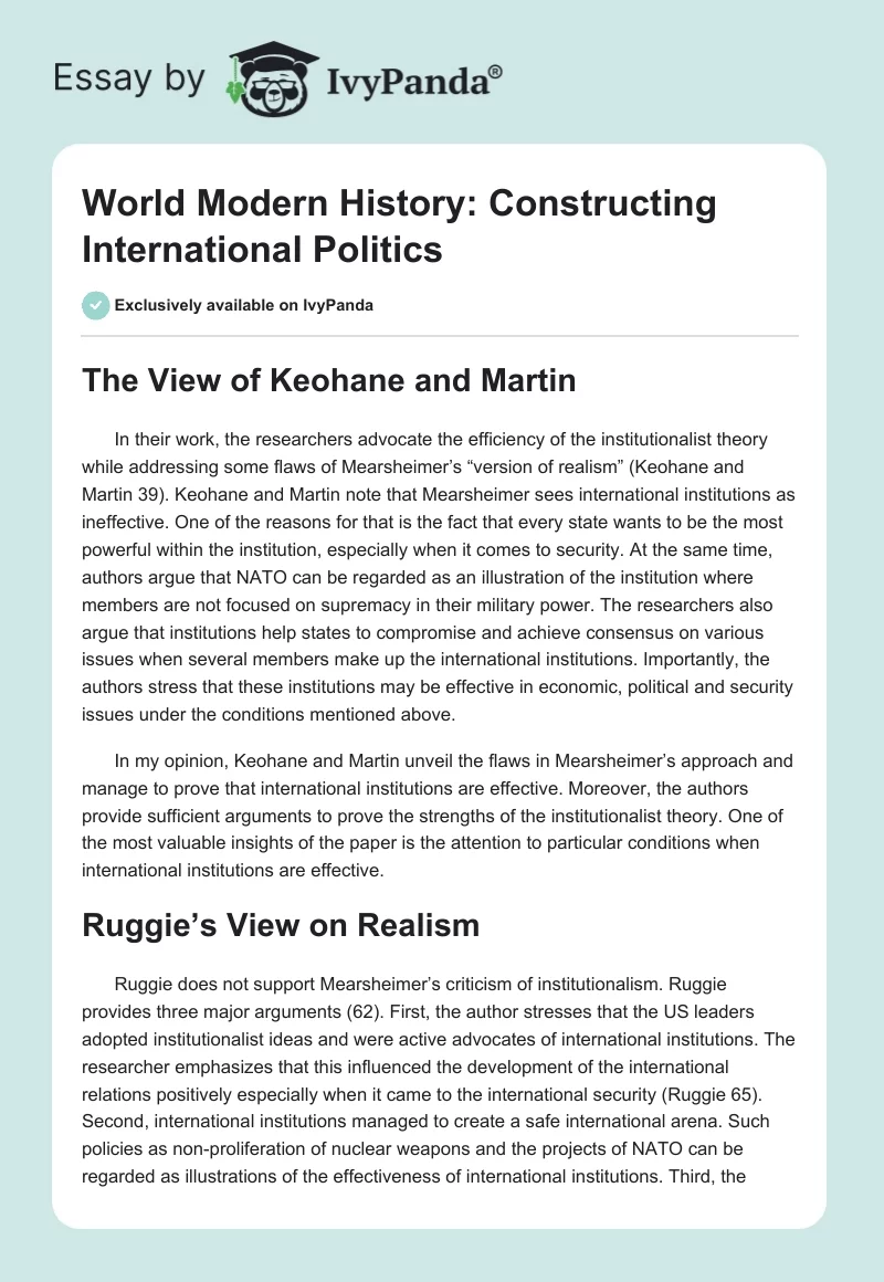 World Modern History: Constructing International Politics. Page 1