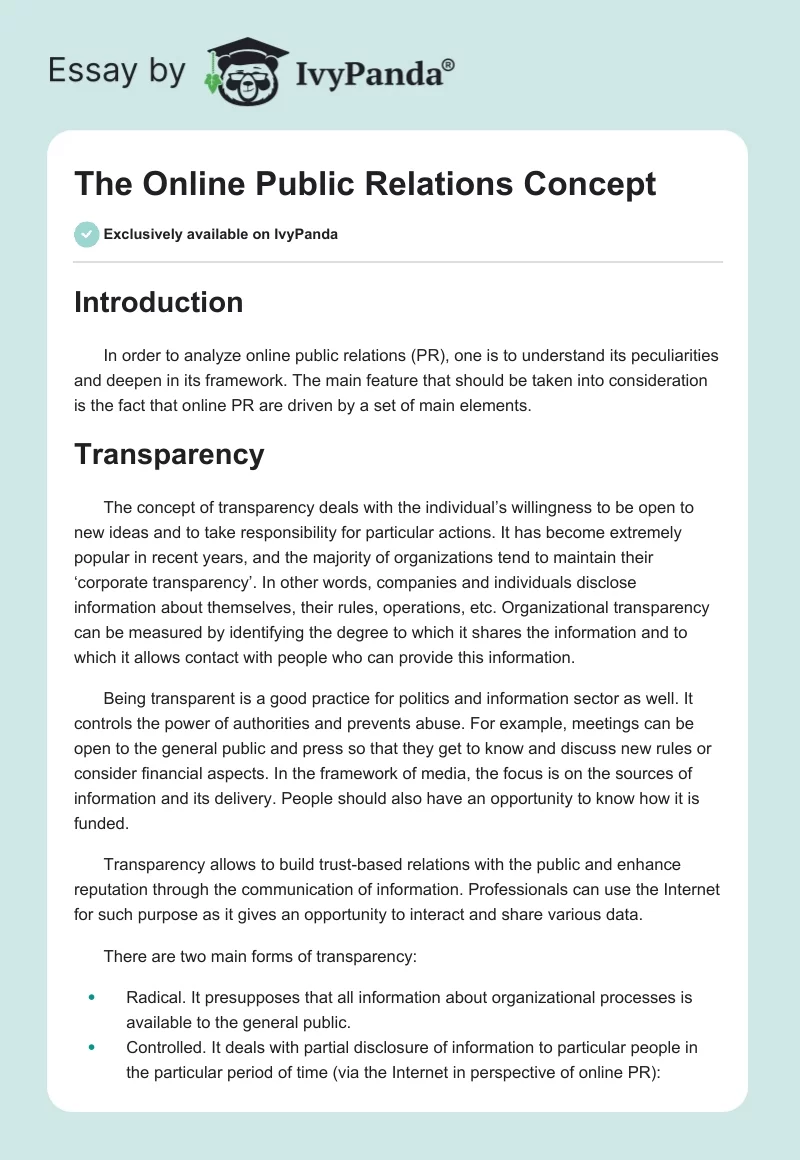 The Online Public Relations Concept. Page 1