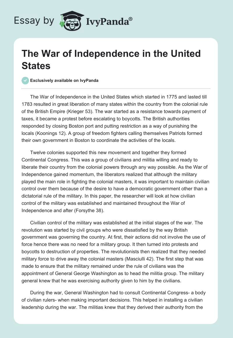 The War of Independence in the United States. Page 1