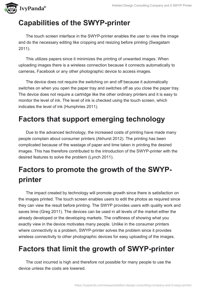 Artefact Design Consulting Company and It SWYP Printer. Page 2