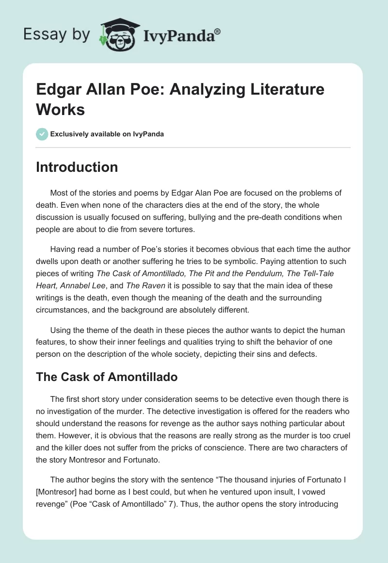 Edgar Allan Poe: Analyzing Literature Works. Page 1