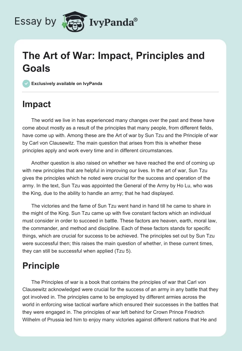 The Art of War: Impact, Principles and Goals. Page 1