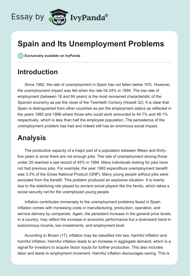 Spain and Its Unemployment Problems. Page 1