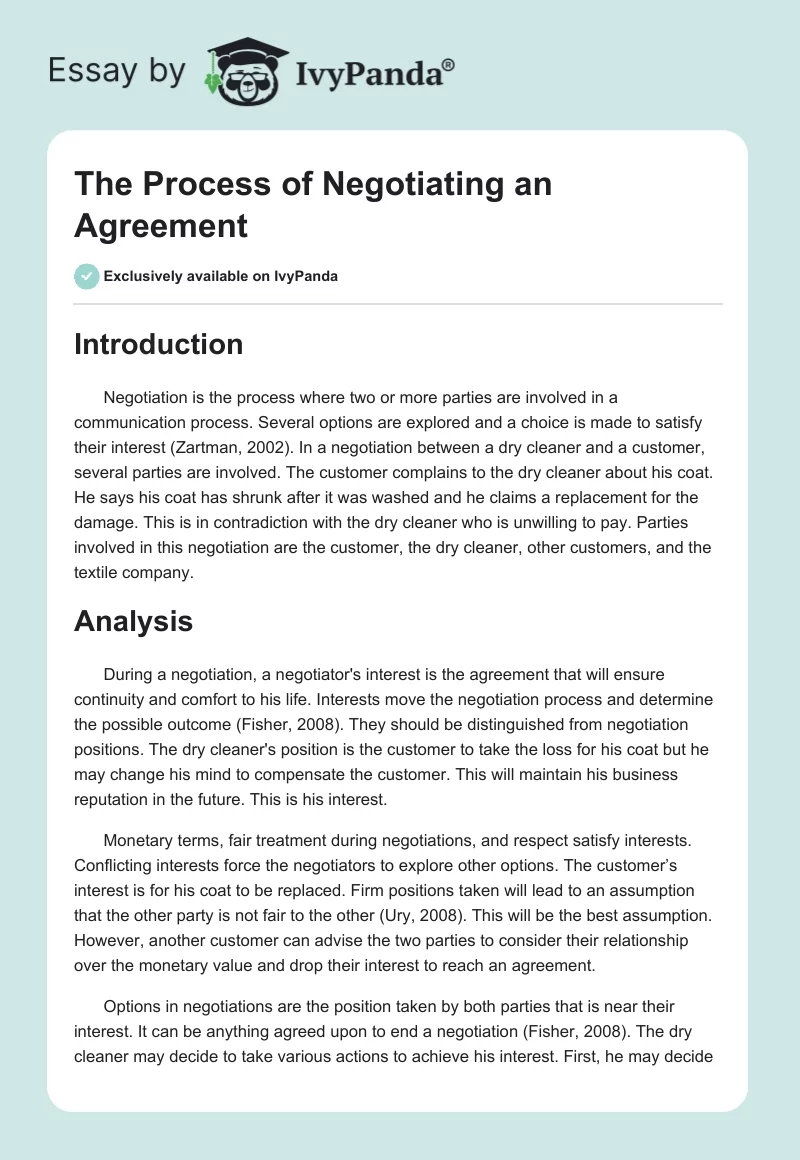 The Process of Negotiating an Agreement. Page 1