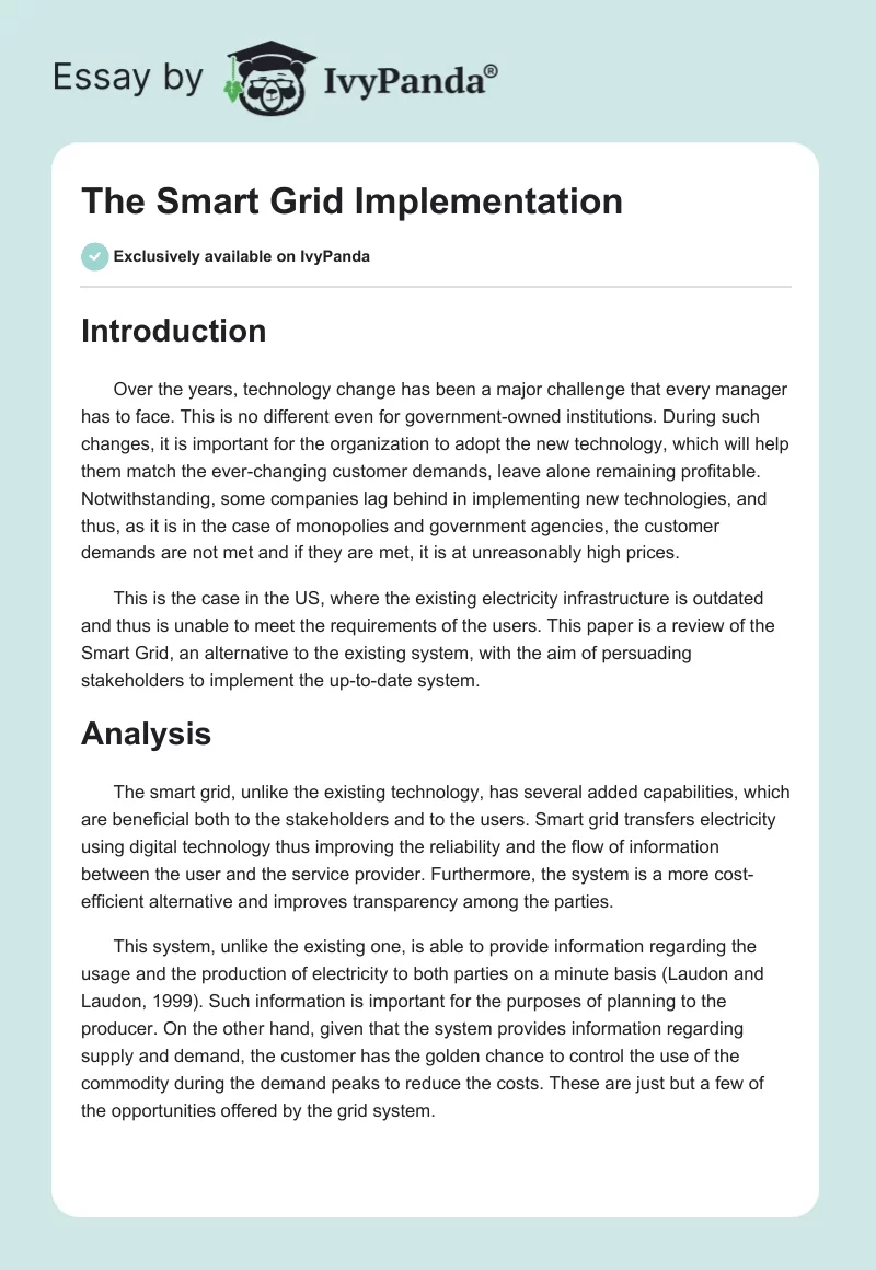 The Smart Grid Implementation. Page 1