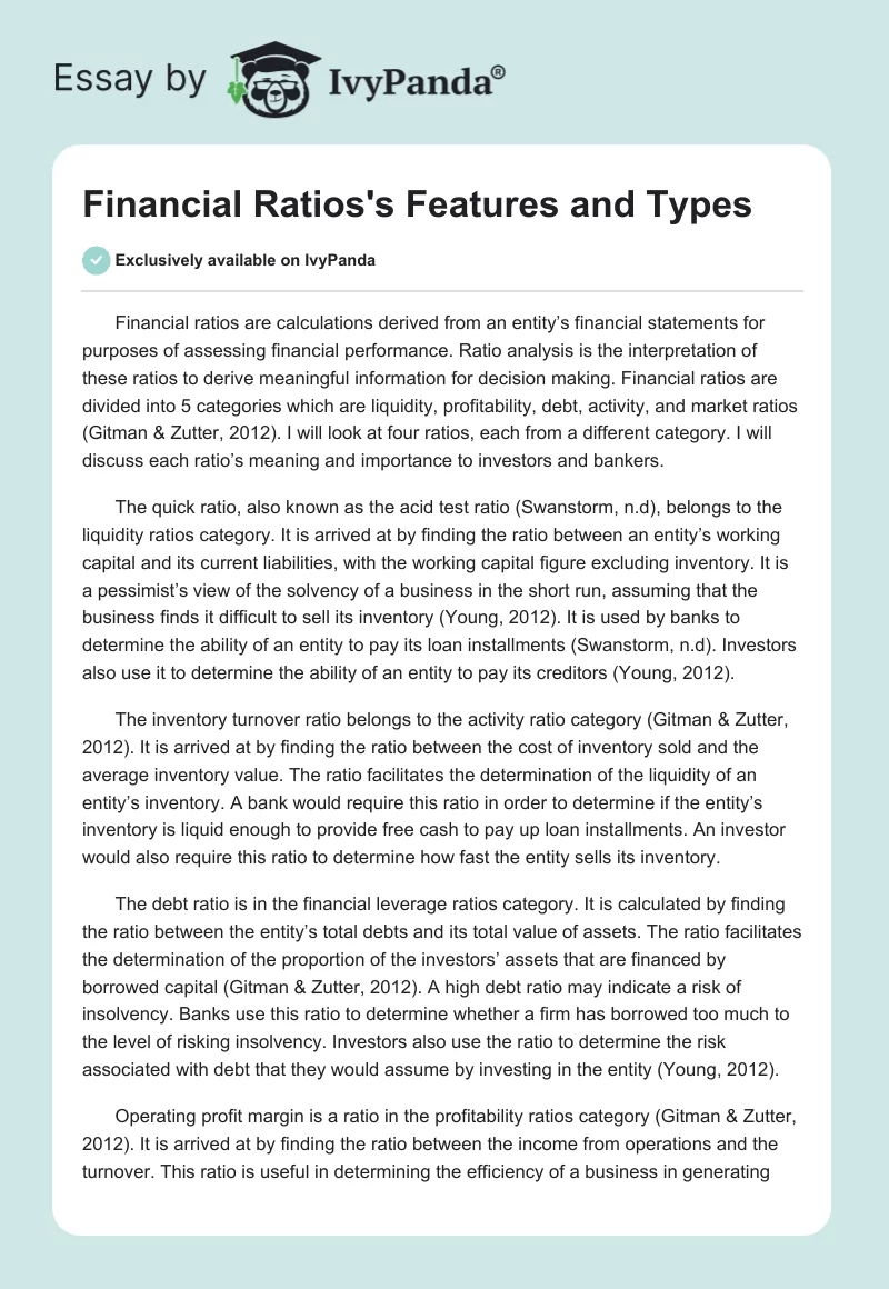 Financial Ratios's Features and Types. Page 1
