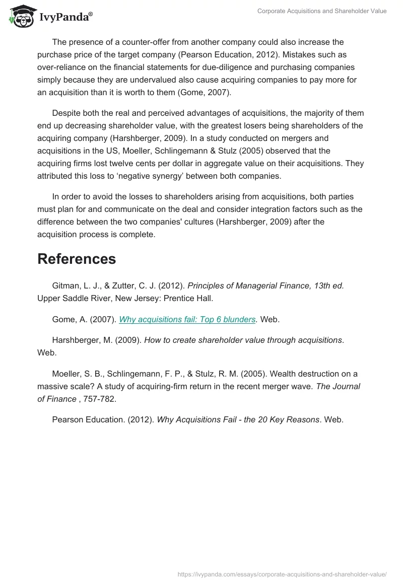 Corporate Acquisitions and Shareholder Value. Page 2
