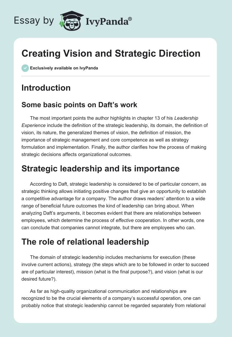 Creating Vision and Strategic Direction. Page 1