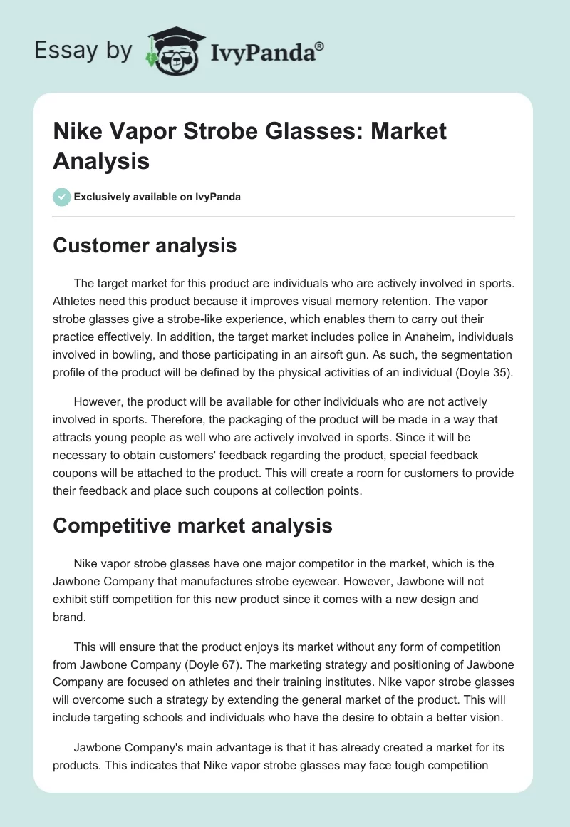 Nike Vapor Strobe Glasses: Market Analysis. Page 1