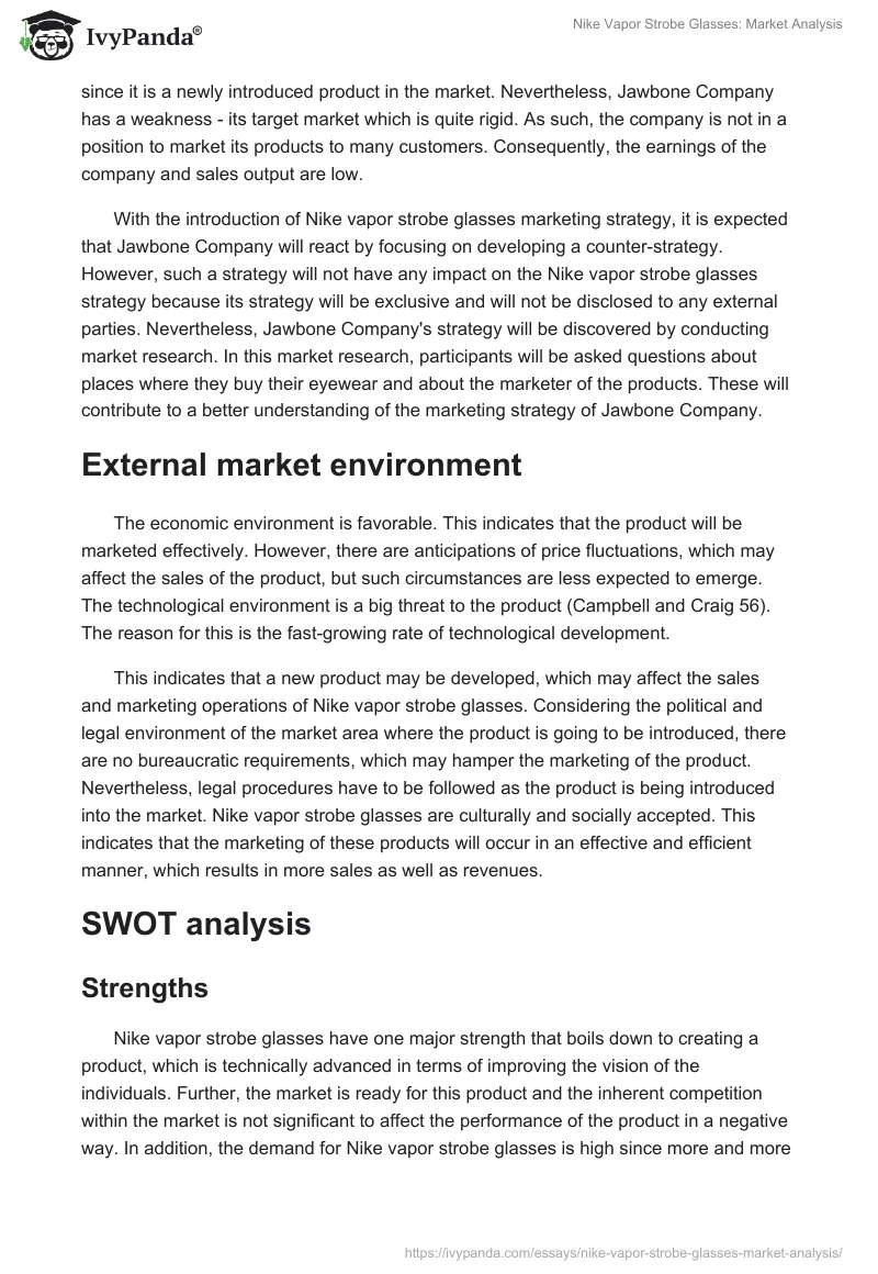 Nike Vapor Strobe Glasses: Market Analysis. Page 2