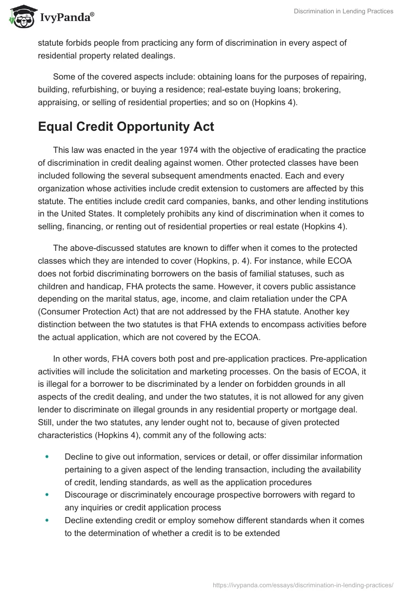 Discrimination in Lending Practices. Page 4