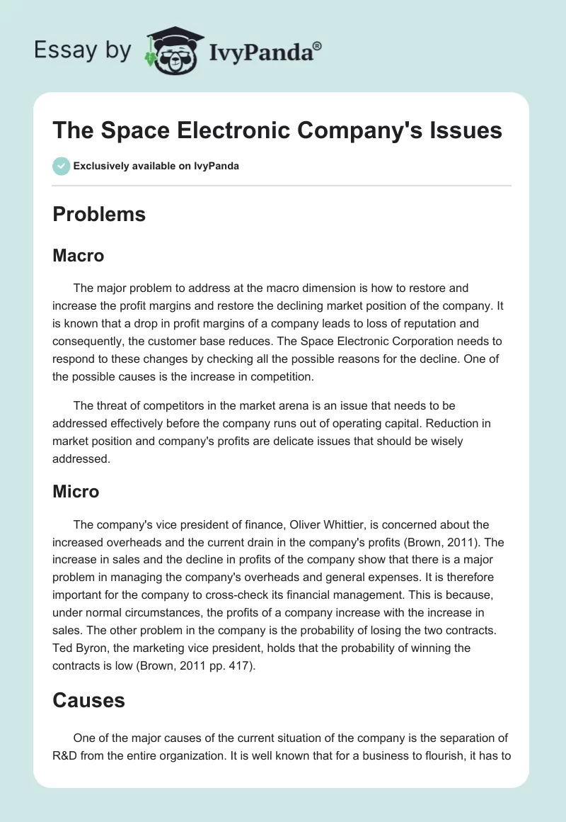 The Space Electronic Company's Issues. Page 1