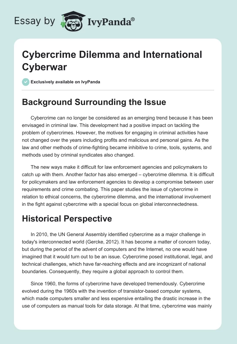 Cybercrime Dilemma and International Cyberwar. Page 1