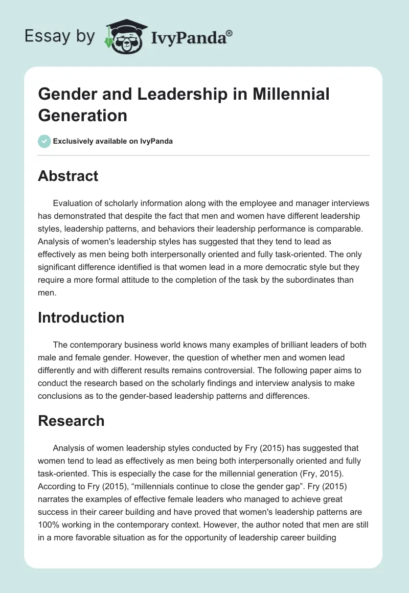 Gender and Leadership in Millennial Generation. Page 1