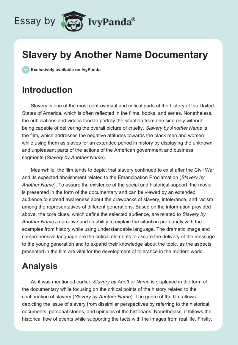 "Slavery by Another Name" Documentary. Page 1