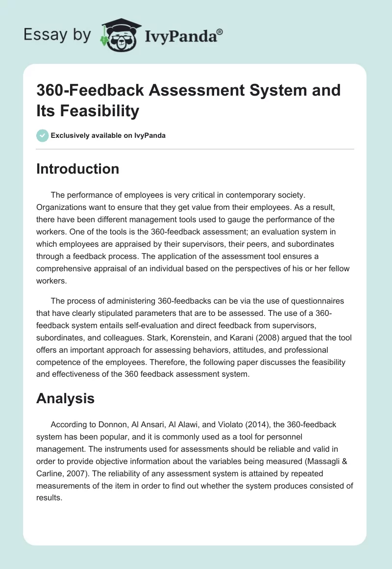 360-Feedback Assessment System and Its Feasibility. Page 1