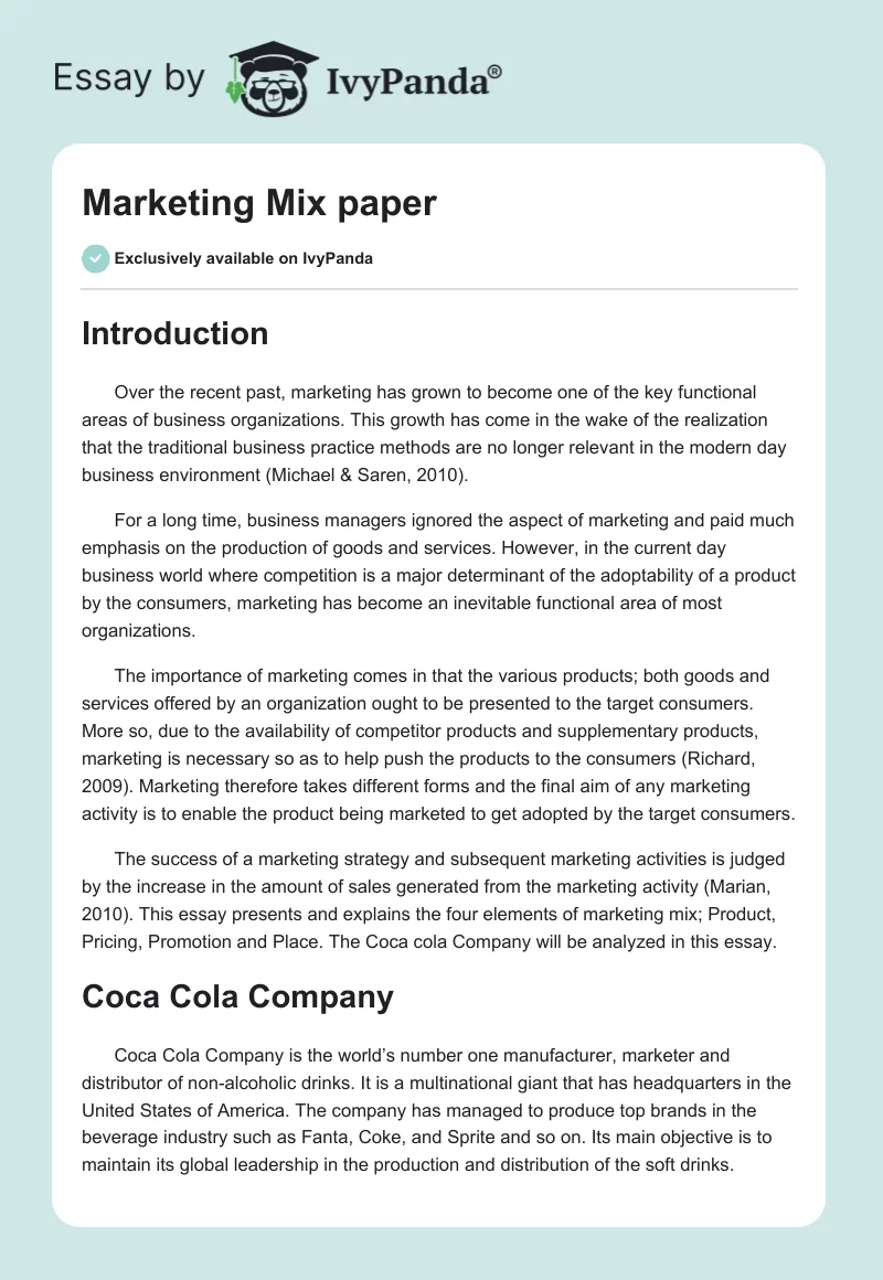 Marketing Mix paper. Page 1
