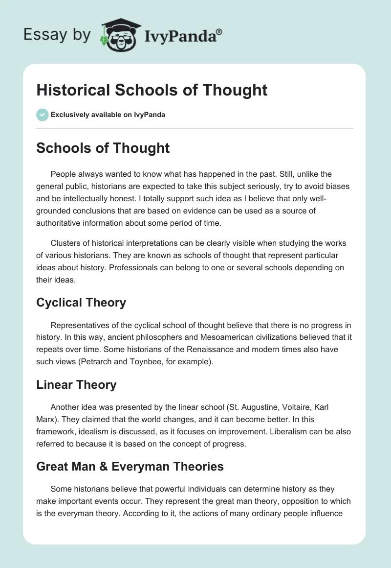 Historical Schools of Thought. Page 1
