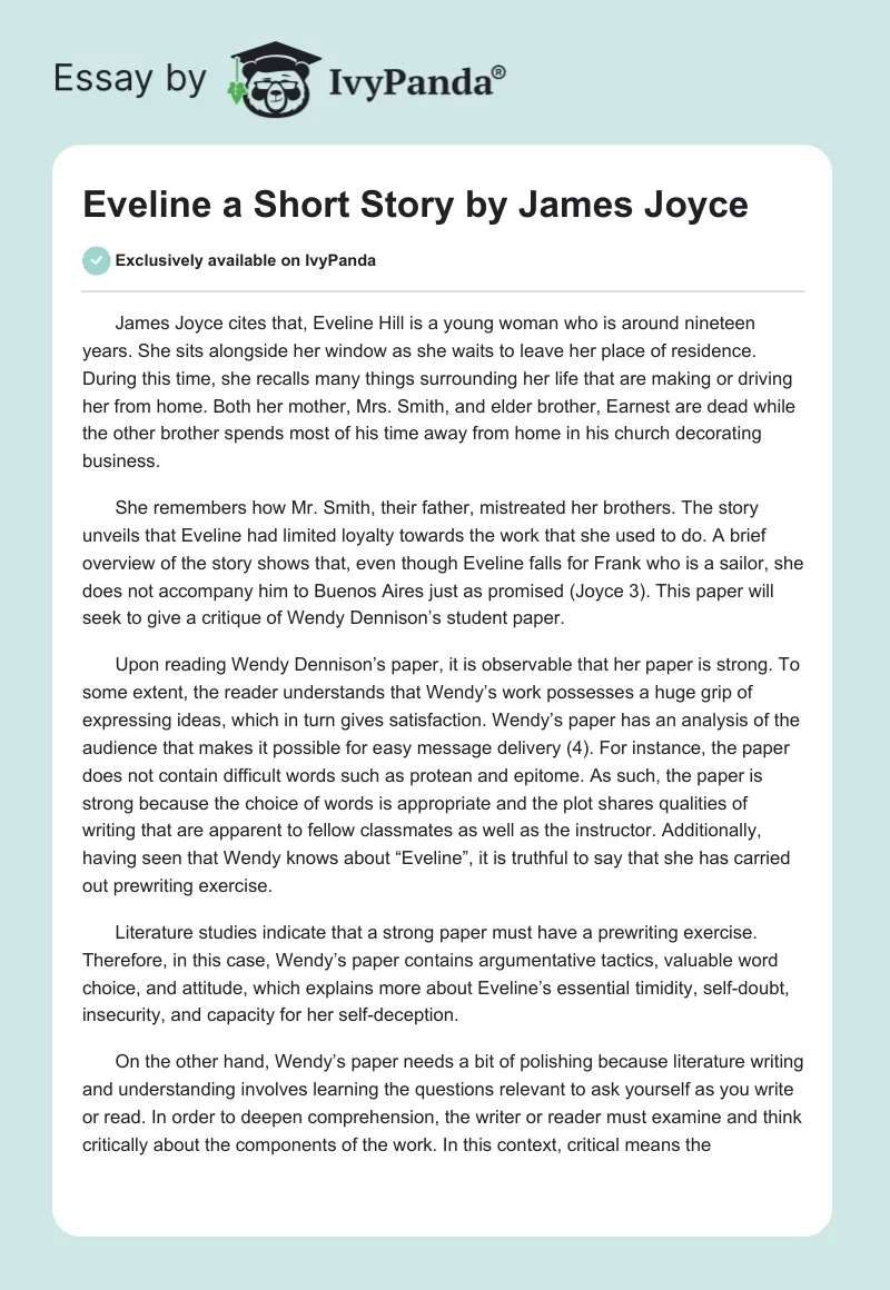 "Eveline" a Short Story by James Joyce. Page 1