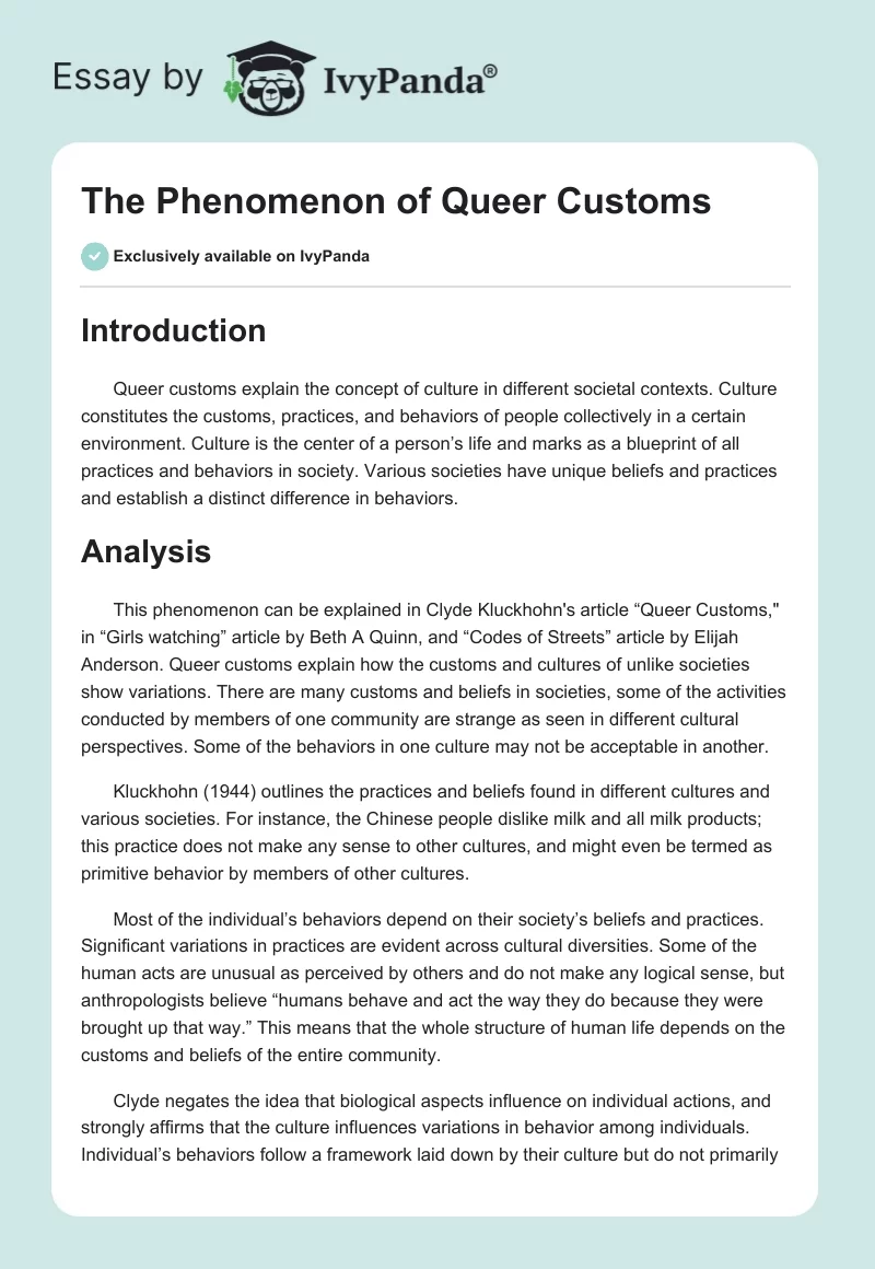 The Phenomenon of Queer Customs. Page 1