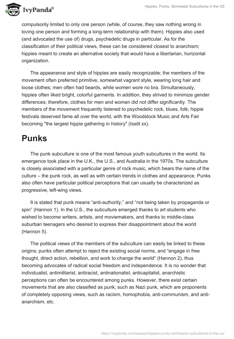 Hippies, Punks, Skinheads Subcultures in the US. Page 2