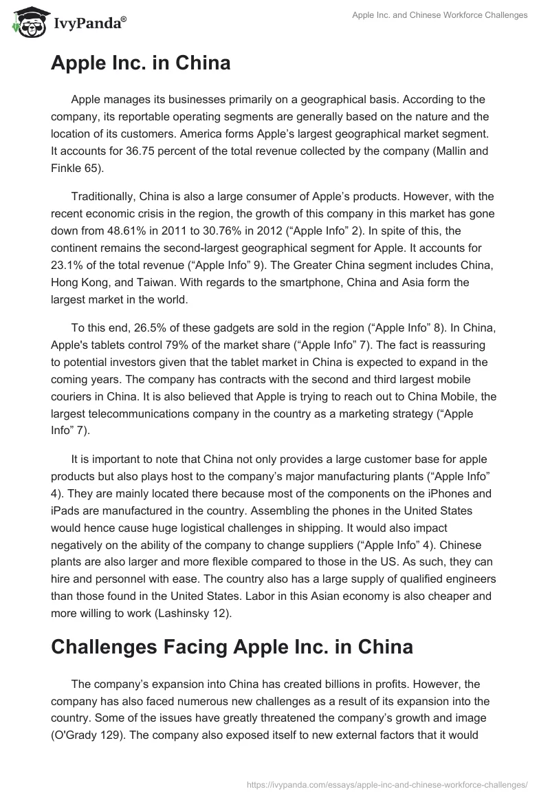 Apple Inc. and Chinese Workforce Challenges. Page 2