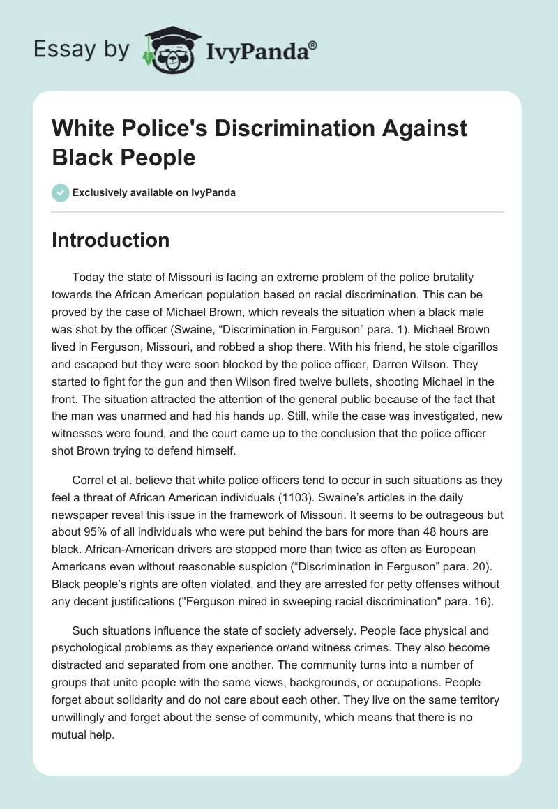 White Police's Discrimination Against Black People. Page 1