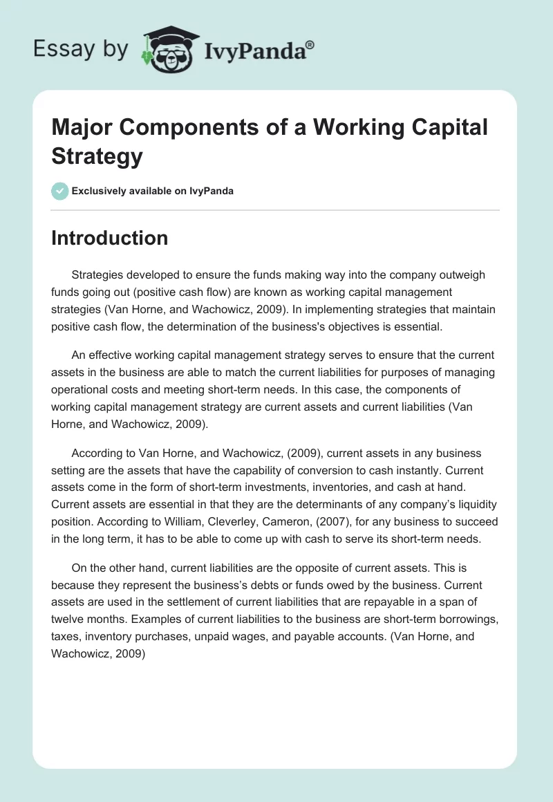 Major Components of a Working Capital Strategy. Page 1