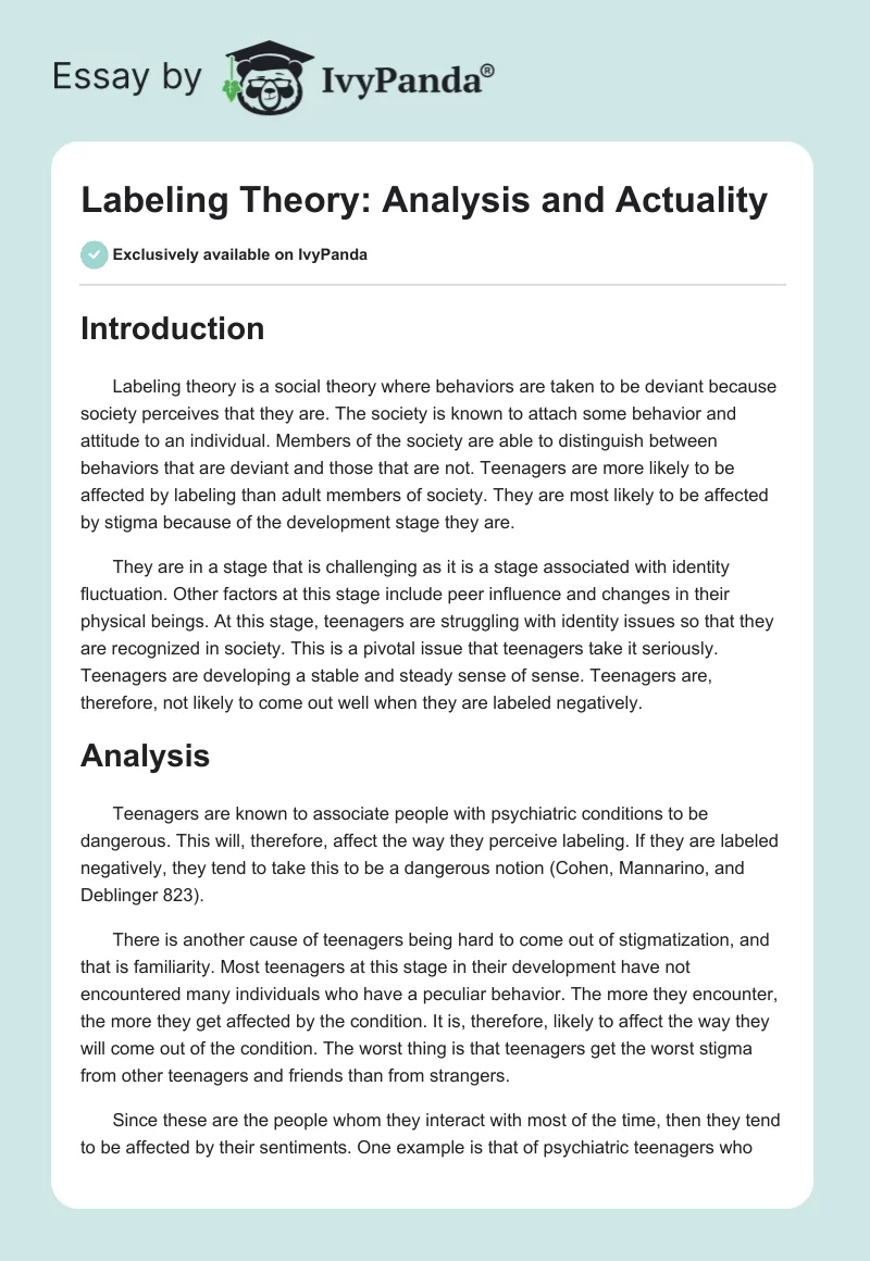 Labeling Theory: Analysis and Actuality. Page 1