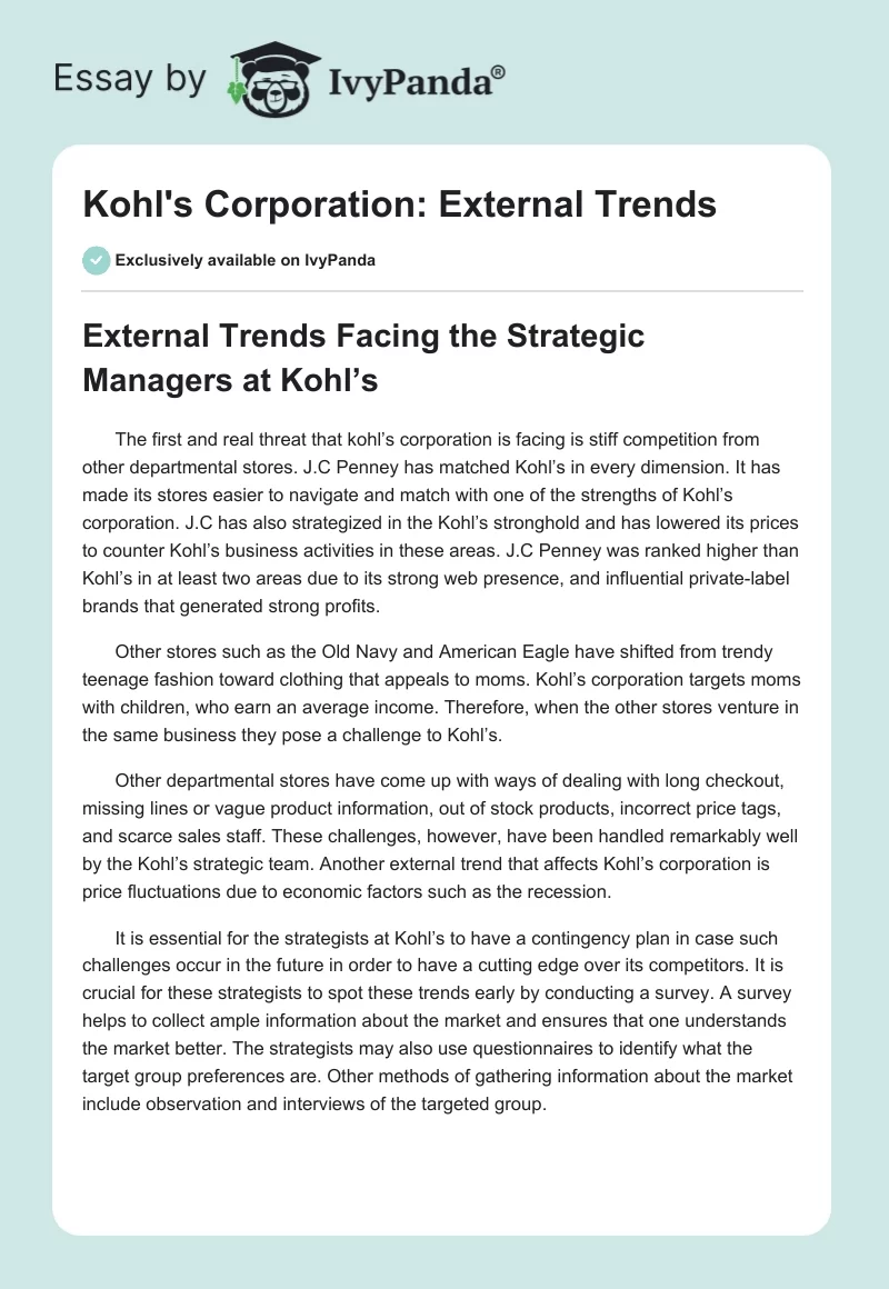 Kohl's Corporation: External Trends. Page 1