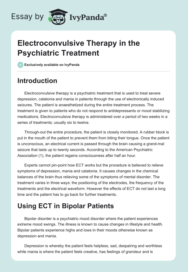 Electroconvulsive Therapy in the Psychiatric Treatment. Page 1