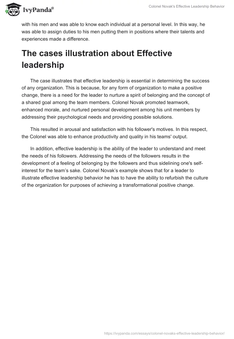 Colonel Novak's Effective Leadership Behavior. Page 2