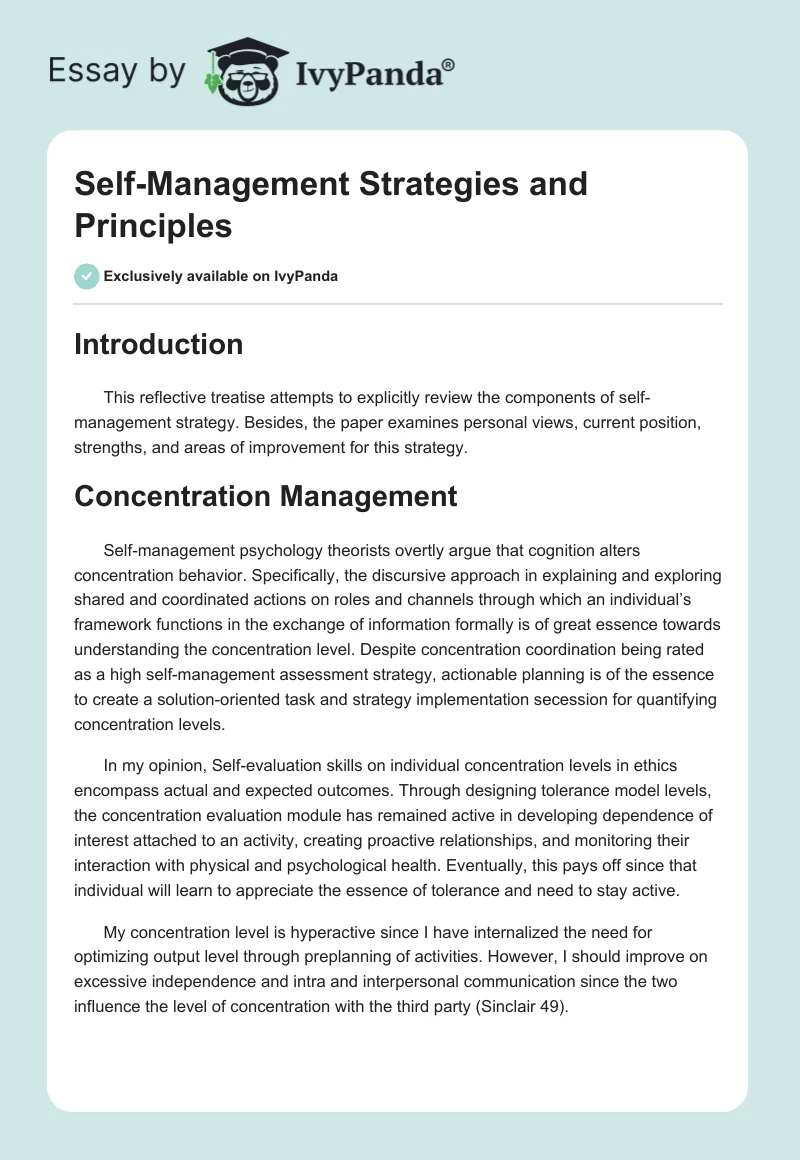 Self-Management Strategies and Principles. Page 1