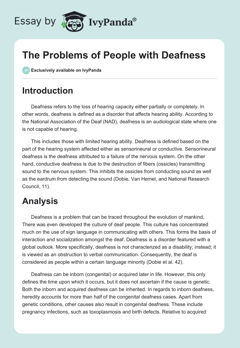 The Problems of People with Deafness. Page 1