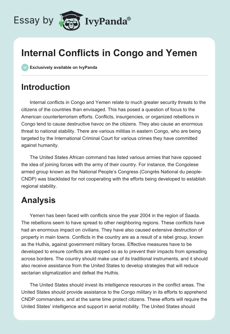 Internal Conflicts in Congo and Yemen. Page 1