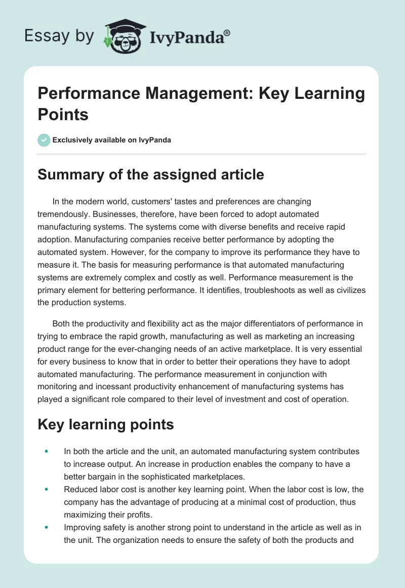 Performance Management: Key Learning Points. Page 1