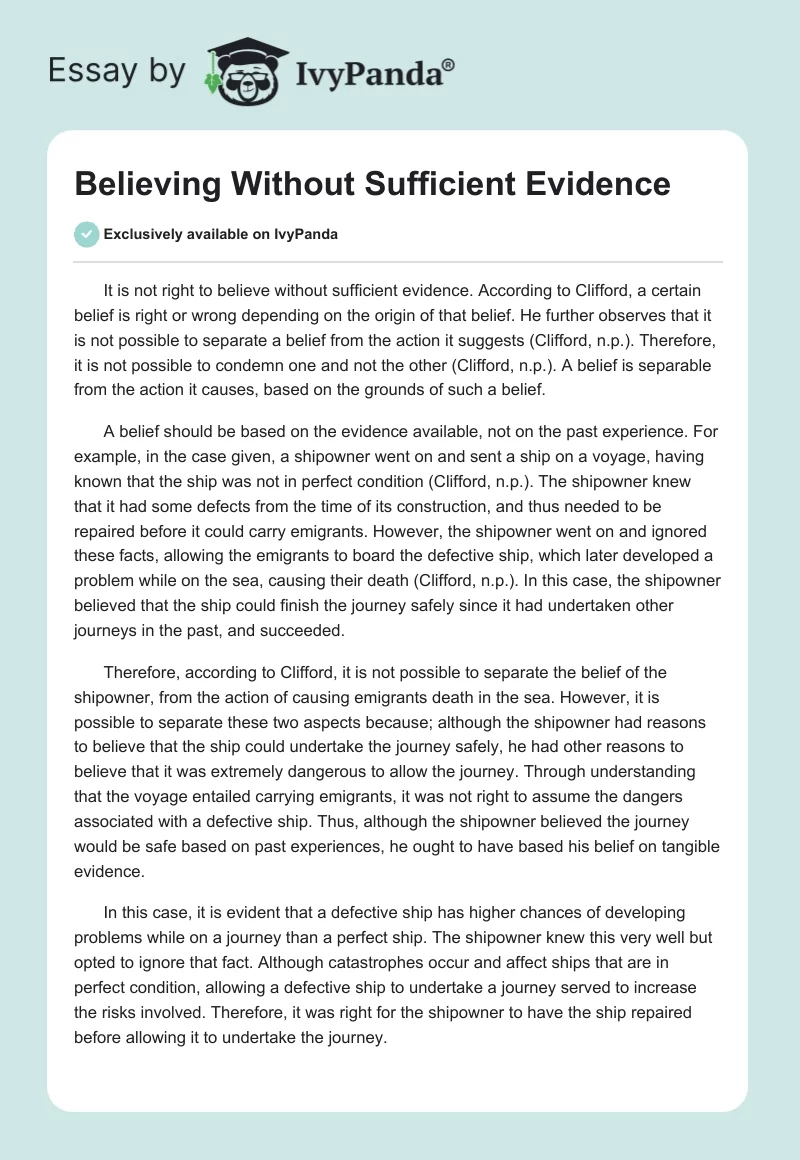 Believing Without Sufficient Evidence. Page 1