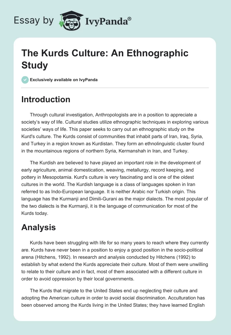 The Kurds Culture: An Ethnographic Study. Page 1