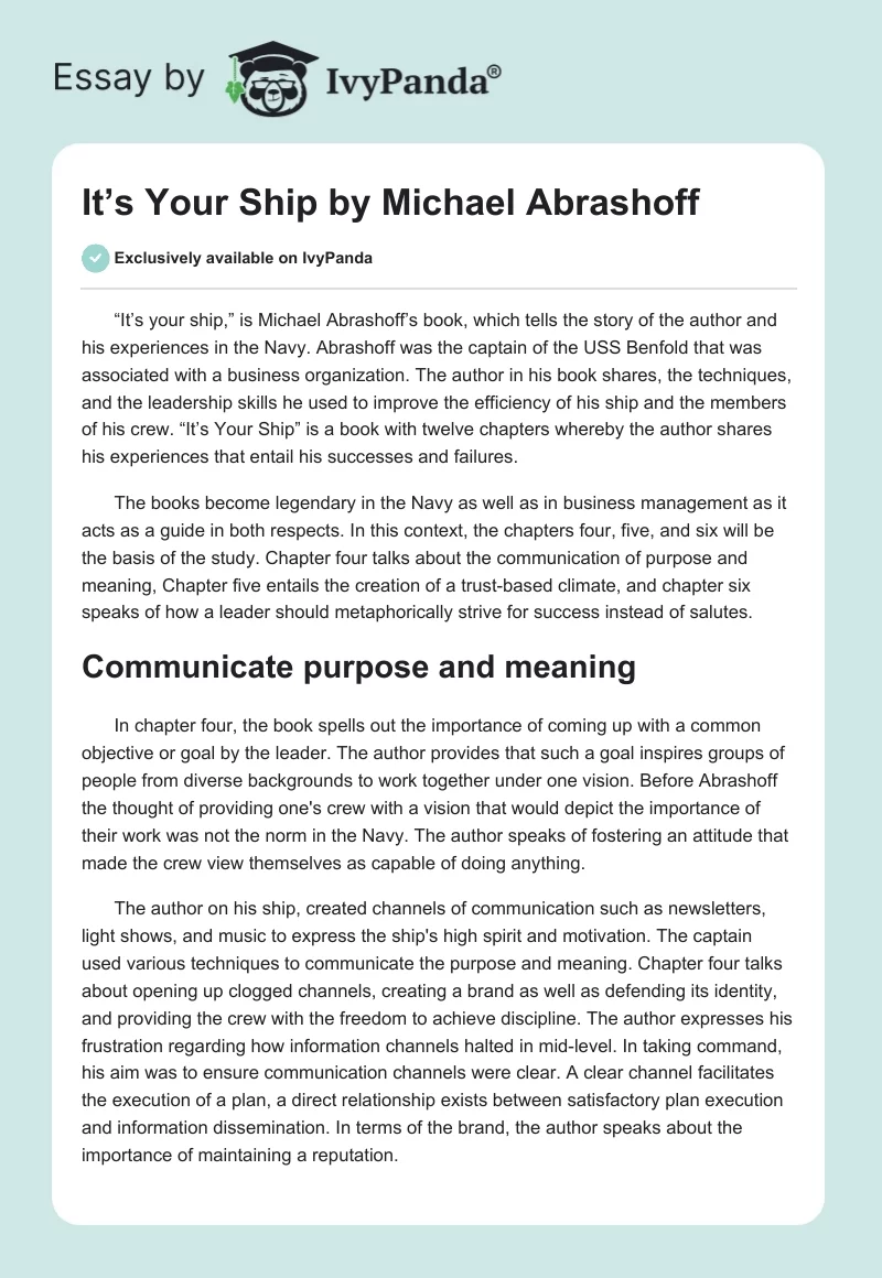 "It’s Your Ship" by Michael Abrashoff. Page 1