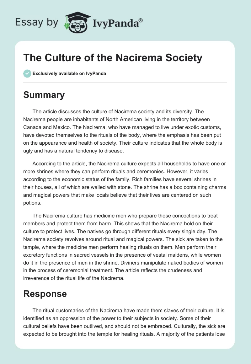 The Culture of the Nacirema Society. Page 1
