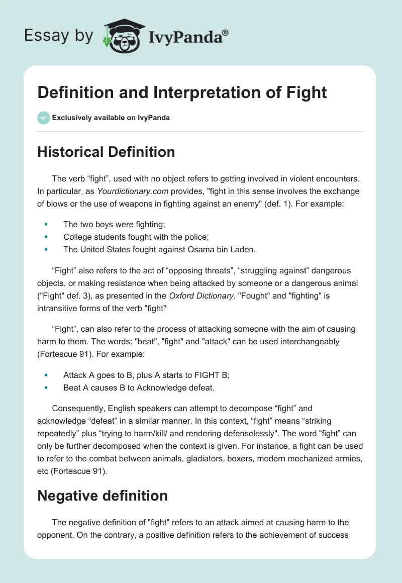 Definition and Interpretation of "Fight". Page 1