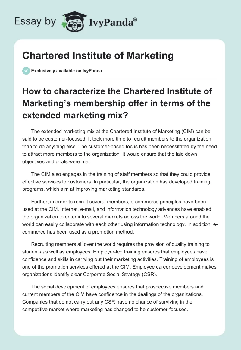 Chartered Institute of Marketing. Page 1