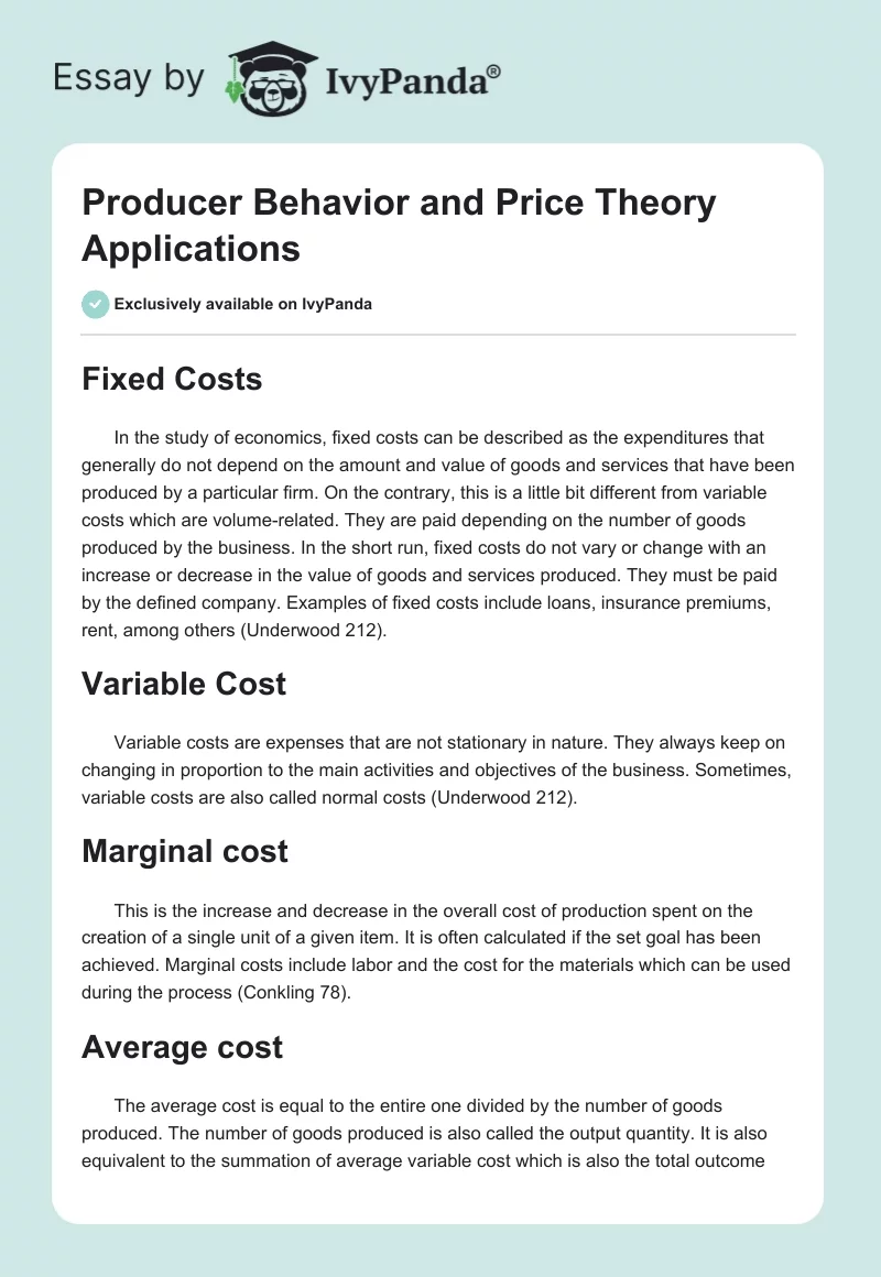 Producer Behavior and Price Theory Applications. Page 1