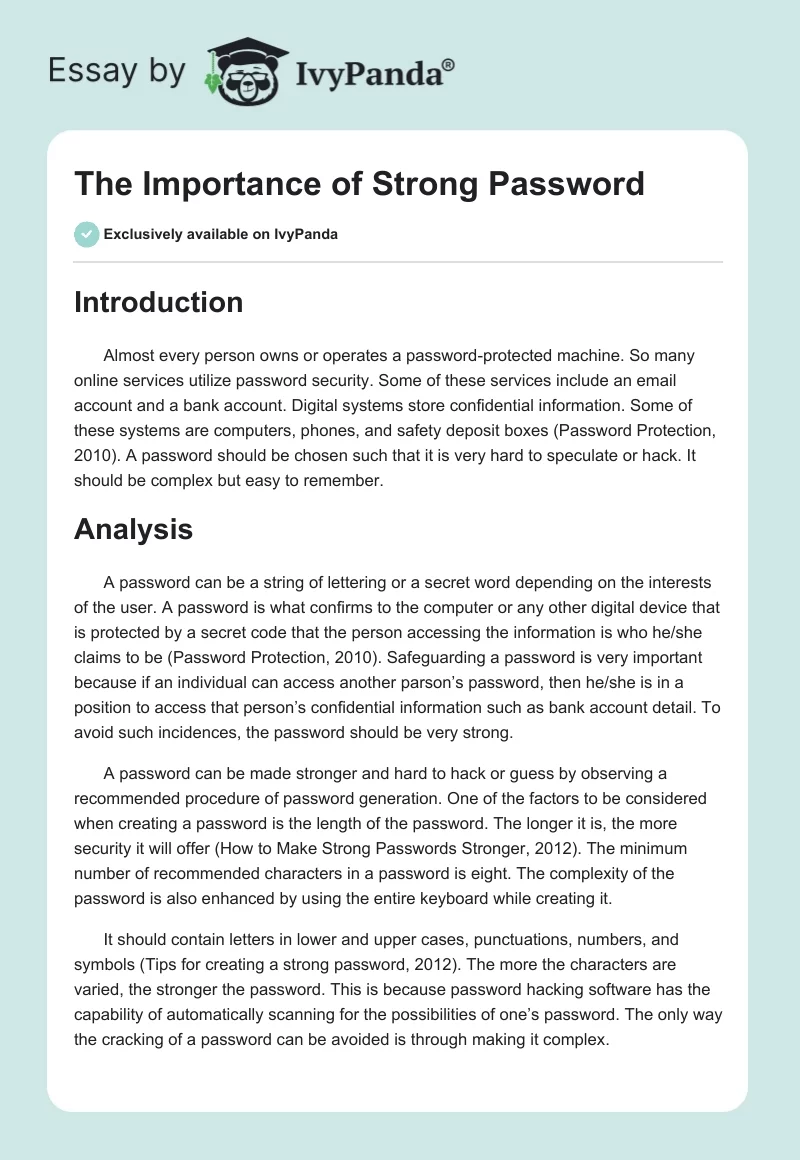 The Importance of Strong Password. Page 1