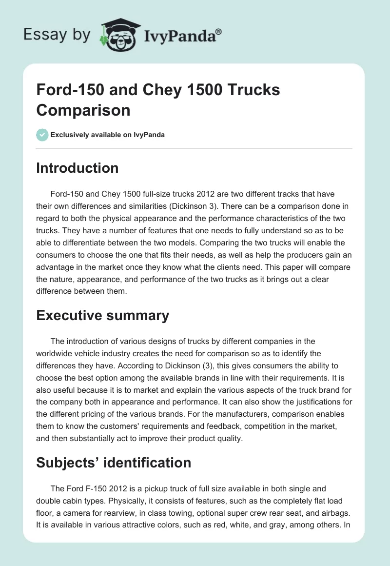 Ford-150 and Chey 1500 Trucks Comparison. Page 1