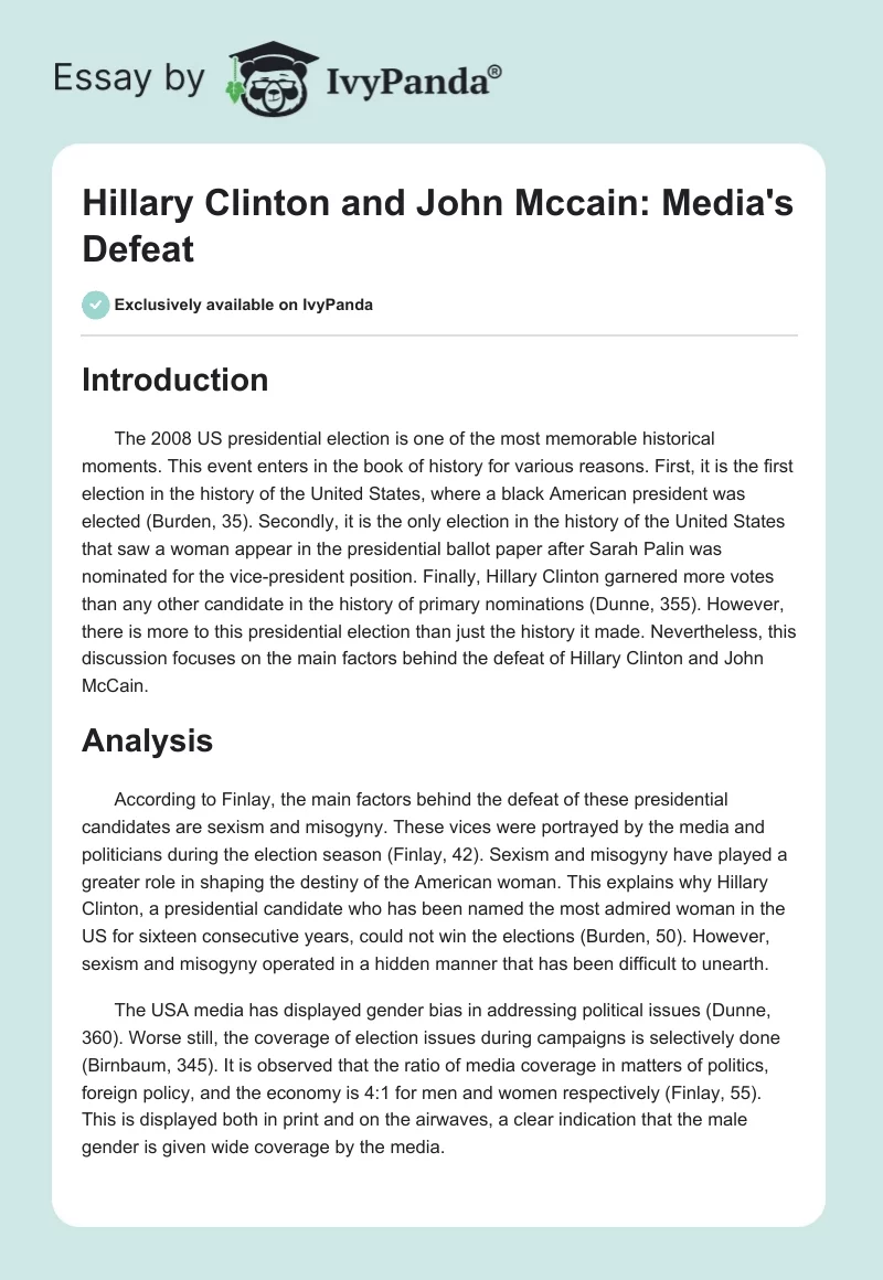 Hillary Clinton and John Mccain: Media's Defeat. Page 1
