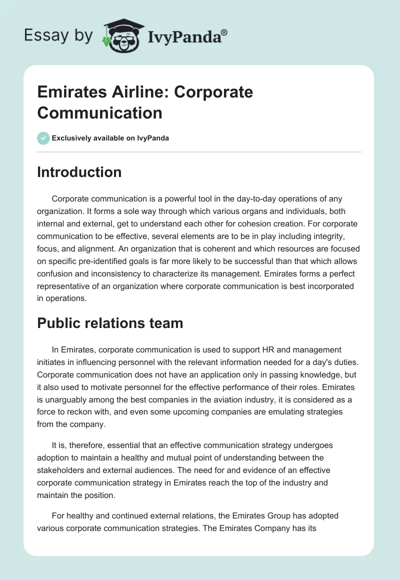 Emirates Airline: Corporate Communication. Page 1
