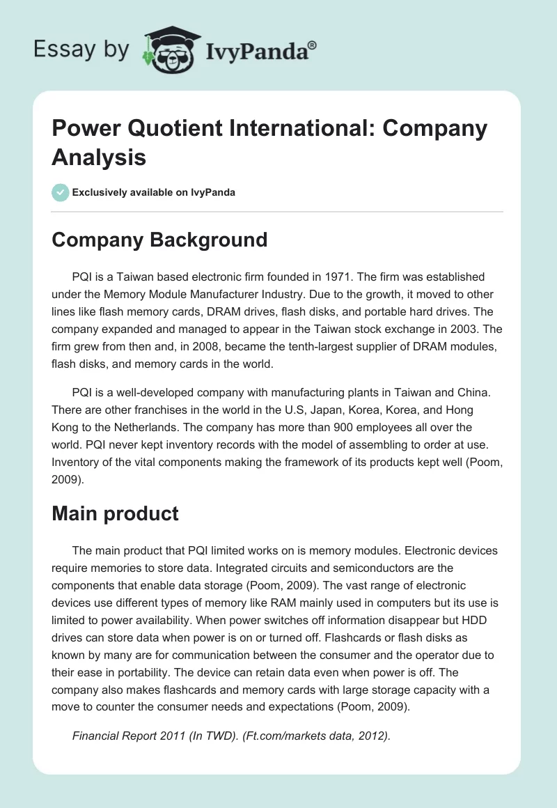 Power Quotient International: Company Analysis. Page 1